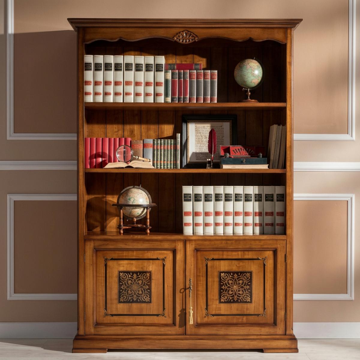 Luxury Baroque Shelve Cabinet with Dual Panel Doors & Open Display Shelving - Baroque Furniture Front View by Luxury Group International