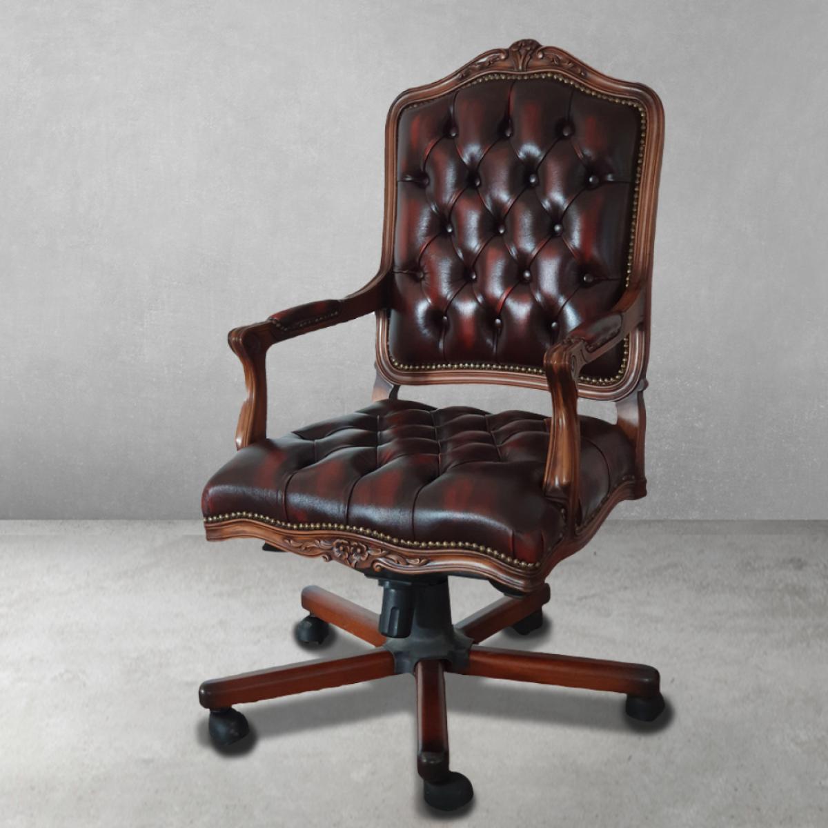 Luxury Baroque Tufted Leather Executive Office Chair in Mahogany Finish - Office Furniture Front View by Luxury Group International