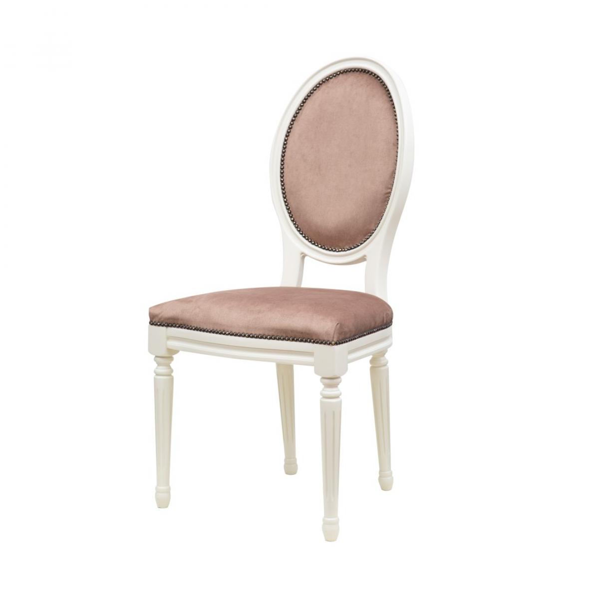 Luxus Barocker Polsterstuhl in Blush Samt mit Elfenbeinfarbenem Ovalem Rückenrahmen Vorderansicht von Luxury Group International