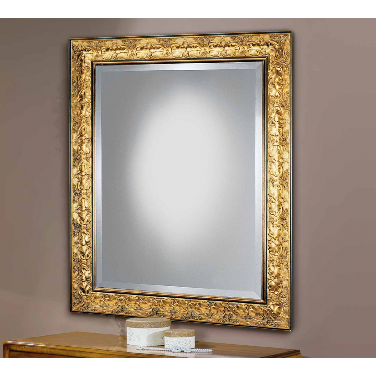 Luxury Baroque Wall Mirror with Gold Floral Embossed Wooden Frame & Bevelled Glass — 178 CM Front View by Luxury Group International