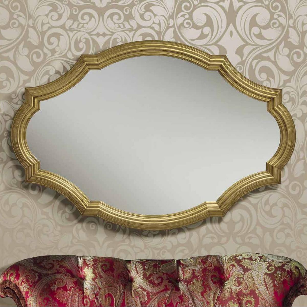 Luxury Baroque Wall Mirror with Sculpted Quatrefoil Gold Frame and Layered Border Design - Baroque Mirror Front View by Luxury Group International