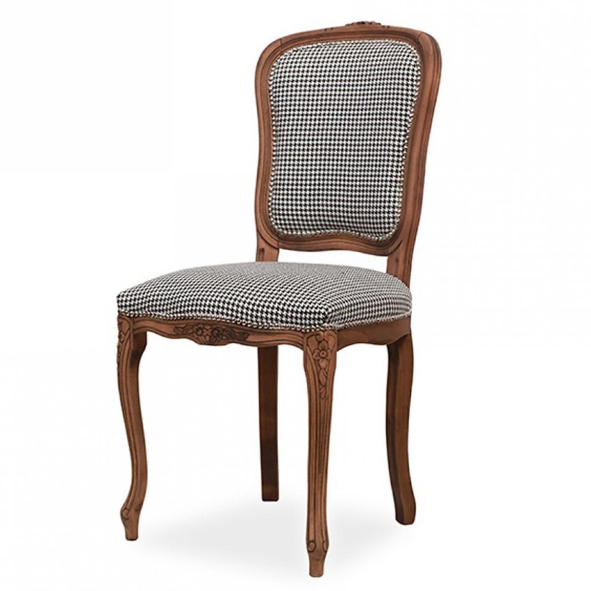 Luxury Baroque Wooden Dining Chair with Houndstooth Upholstery - Dining Room Furniture Front View by Luxury Group International