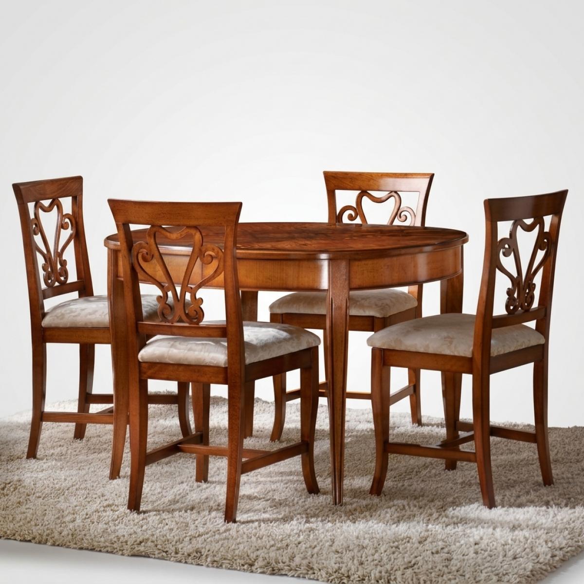 Luxus Barock Esszimmer Set aus Holz — 1 ovaler Tisch & 4 Esszimmerstühle - Barock Esszimmer Set Vorderansicht von Luxury Group International