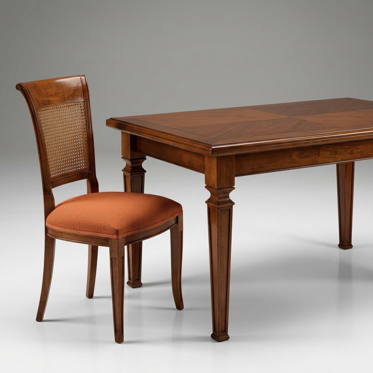 Luxury Baroque Wooden Dining Room Set - 1 Rectangular Table & 6 Upholstered Cane Back Chairs Front View by Luxury Group International