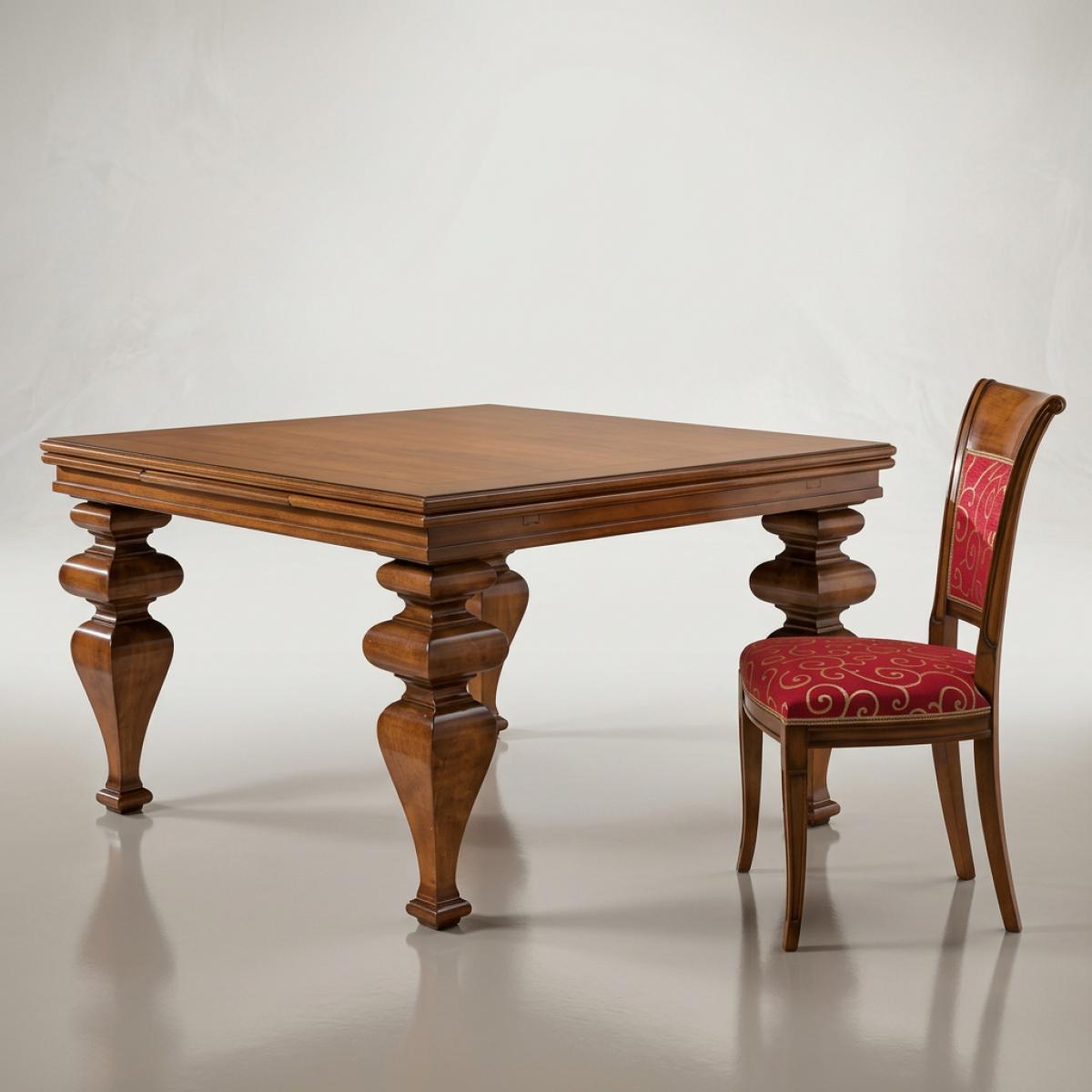 Luxury Baroque Wooden Dining Room Set - 1 Square Table & 4 Chairs - Baroque Dining Room Set Front View by Luxury Group International