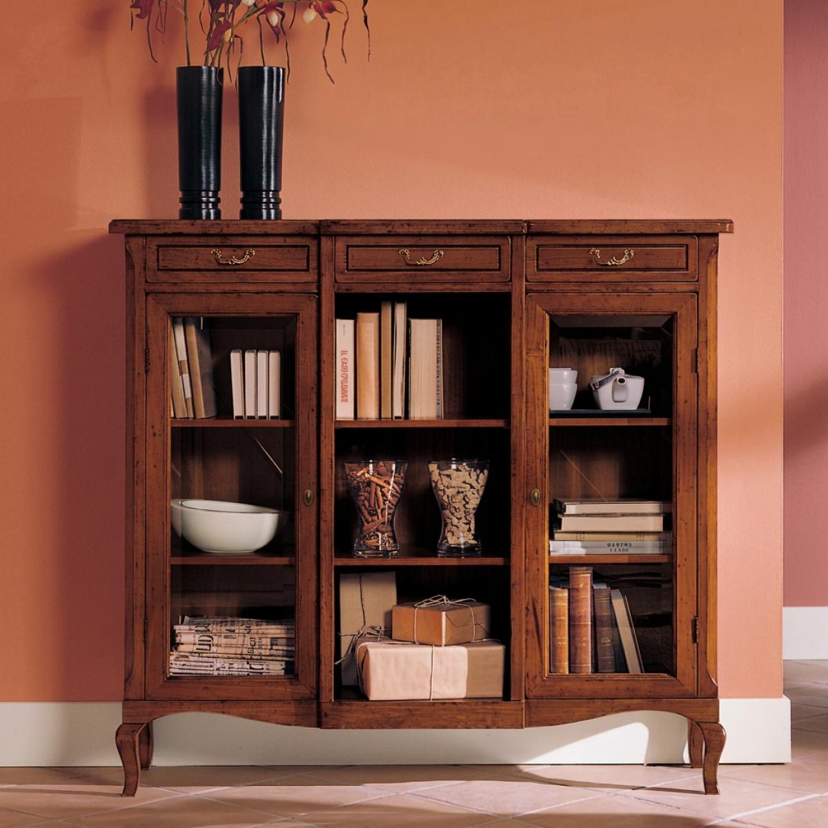 Luxury Baroque Wooden Display Cabinet -3 Glass Door Panels & Drawers - Baroque Furniture Front View by Luxury Group International