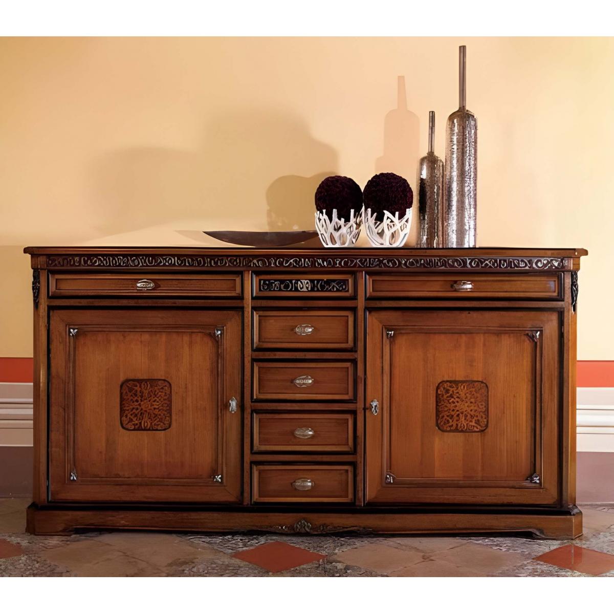 Luxury Baroque Wooden Dresser with Central Drawer Stack - Double Door Cabinet with 6 Drawers Front View by Luxury Group International