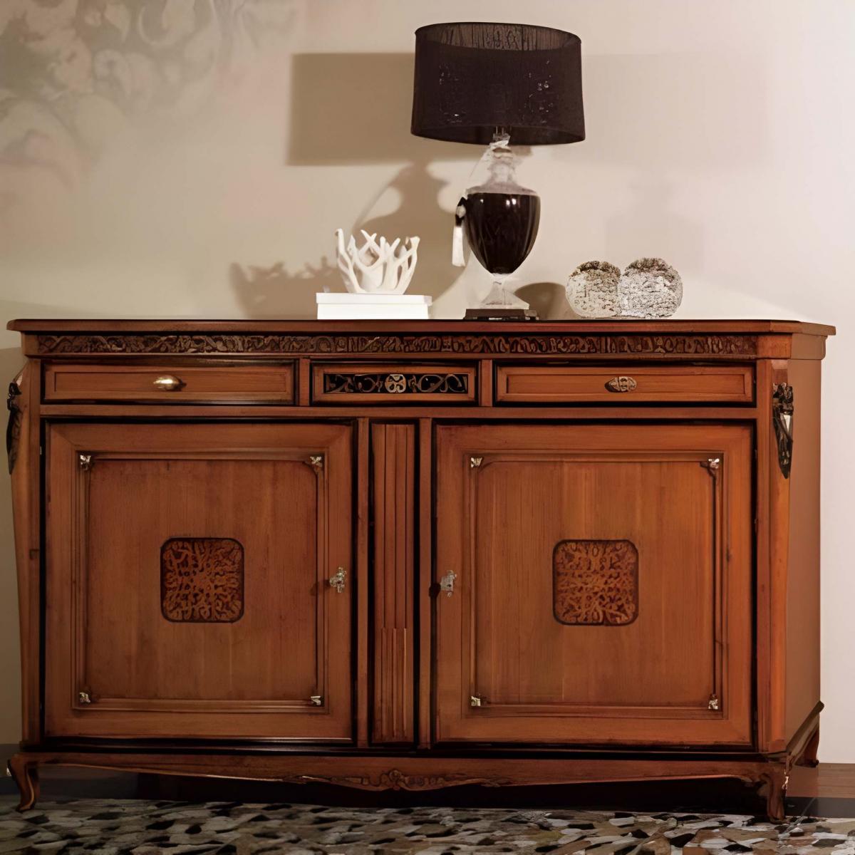 Luxury Baroque Wooden Dresser with Openwork Carved Trim - 2 Doors Cabinet with 2 Drawers Front View by Luxury Group International