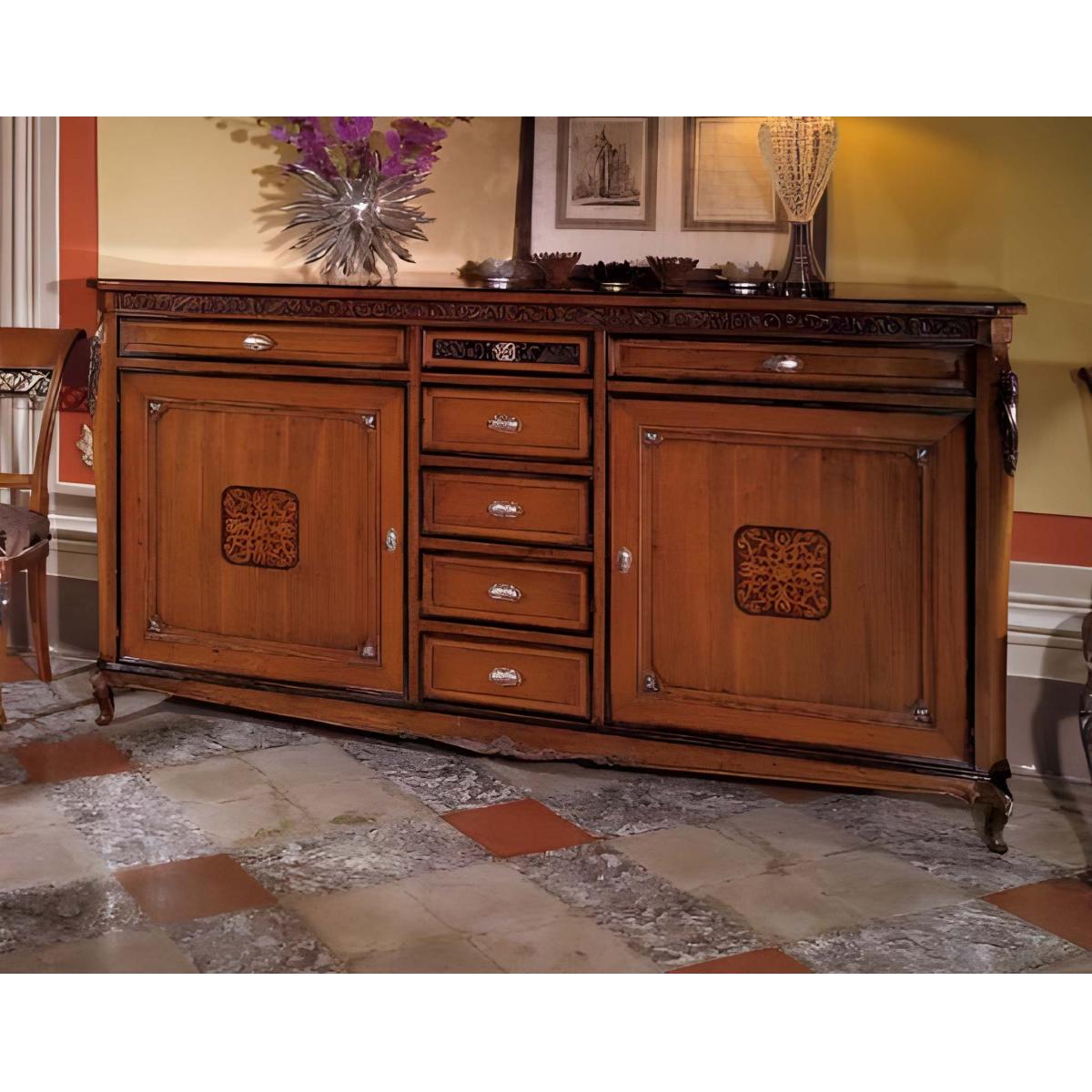 Luxury Baroque Wooden Dresser with Ornamental Frieze and Central Drawer Stack – Double Door Cabinet Front View by Luxury Group International