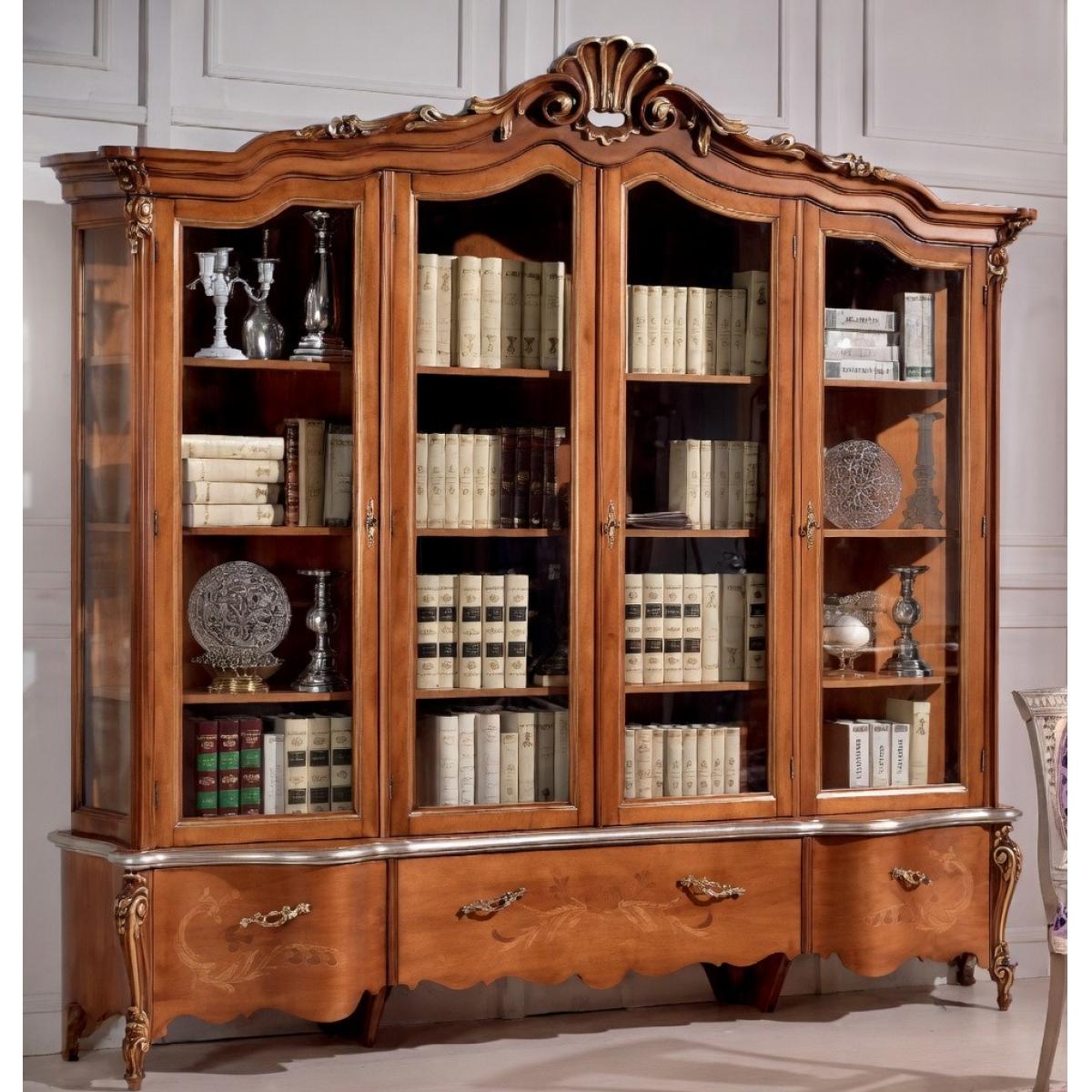 Luxury Baroque Wooden Multi-Door Glass Display Cabinet with Hand-Inlaid Storage Drawers Base Front View by Luxury Group International