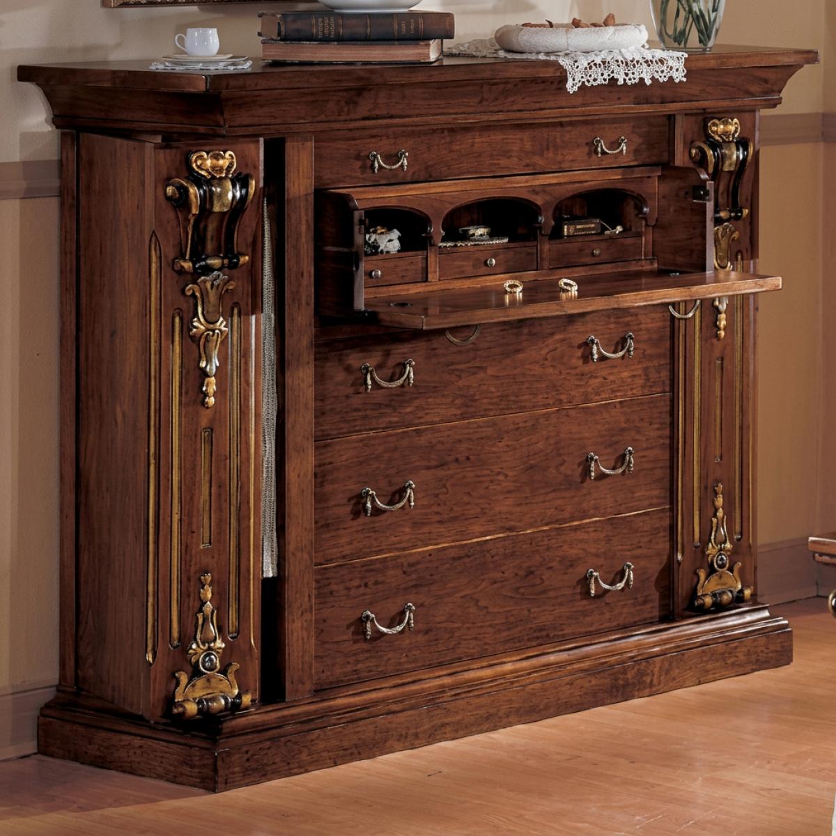 Luxury Baroque Wooden Secretary Dresser with Drop-Front Desk and Multi Drawer Storage - Bedroom Furniture Vue de face par Luxury Group International