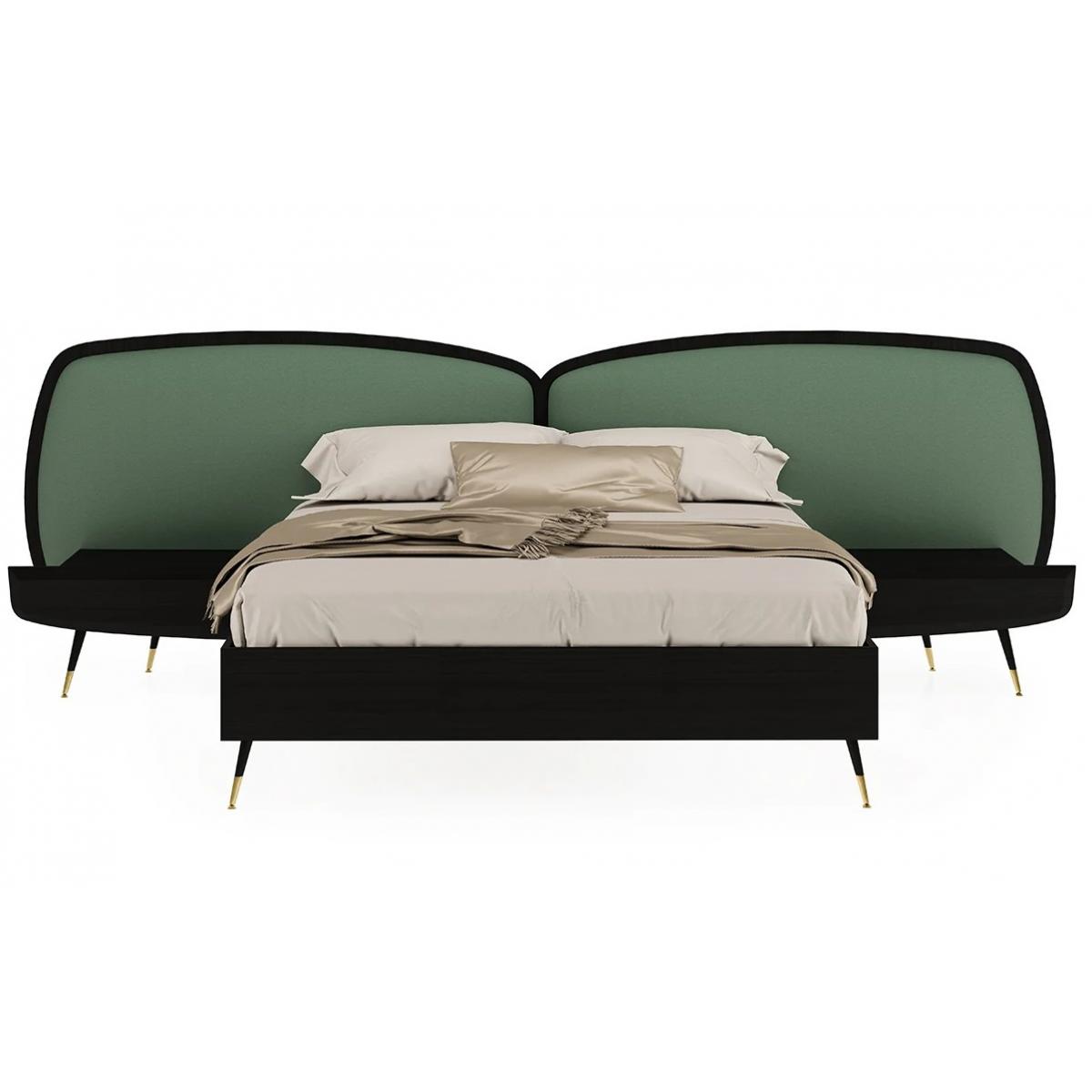 Luxury Bedroom Set Green / Black - 1 Double Bed with Headboard & 2 Bedside Tables - Luxury Bed Front View by Luxury Group International
