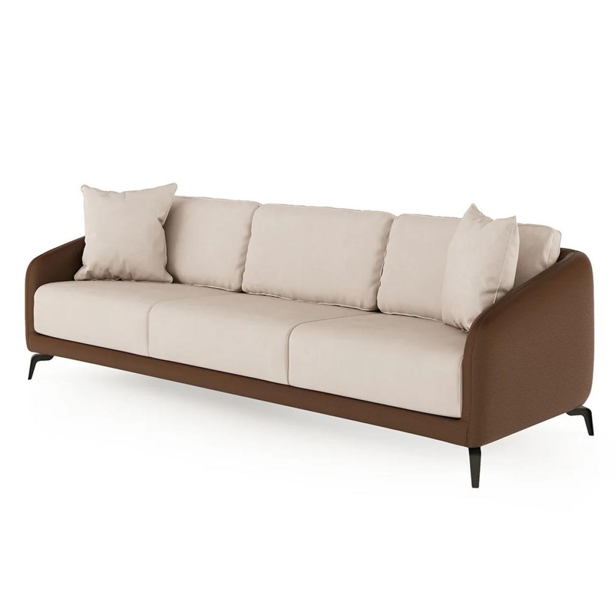 Luxury Beige & Brown 3 Seater Leather Frame Modern Designer Sofa – Luxury Sofa Side View by Luxury Group International