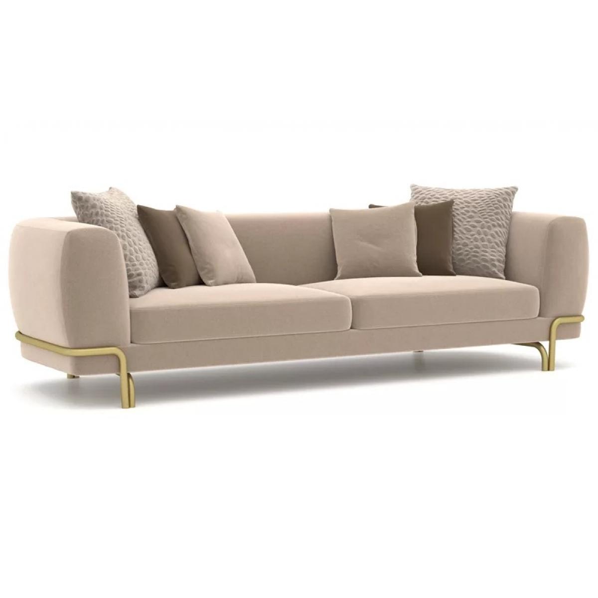 Luxury Beige Curved 3 Seater Golden Base Modern Designer Living Room Sofa - Luxury Sofa Front View by Luxury Group International