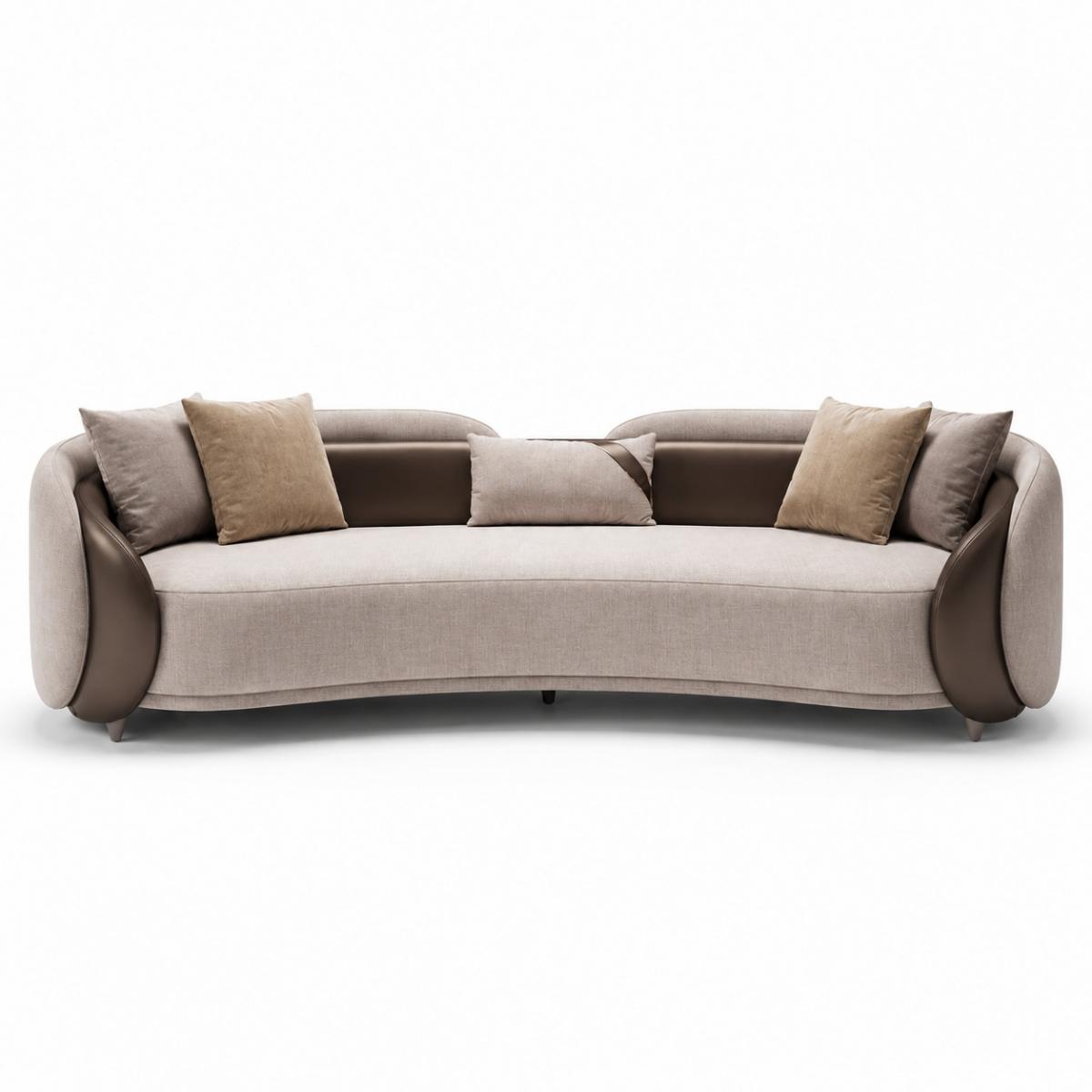 Sofá Curvo de Cuero Beige de Lujo con Diseño Contemporáneo Italiano Esculpido por Luxury Group International
