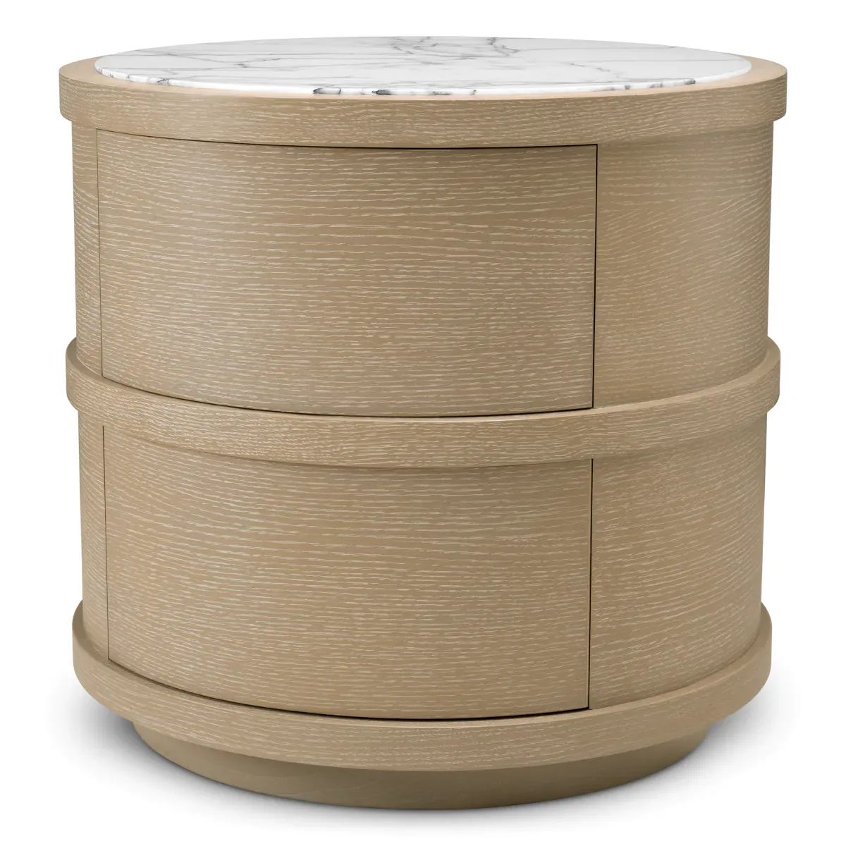 Luxuriöser Beige Runder Holznachttisch mit Marmorplatte von Luxury Group International