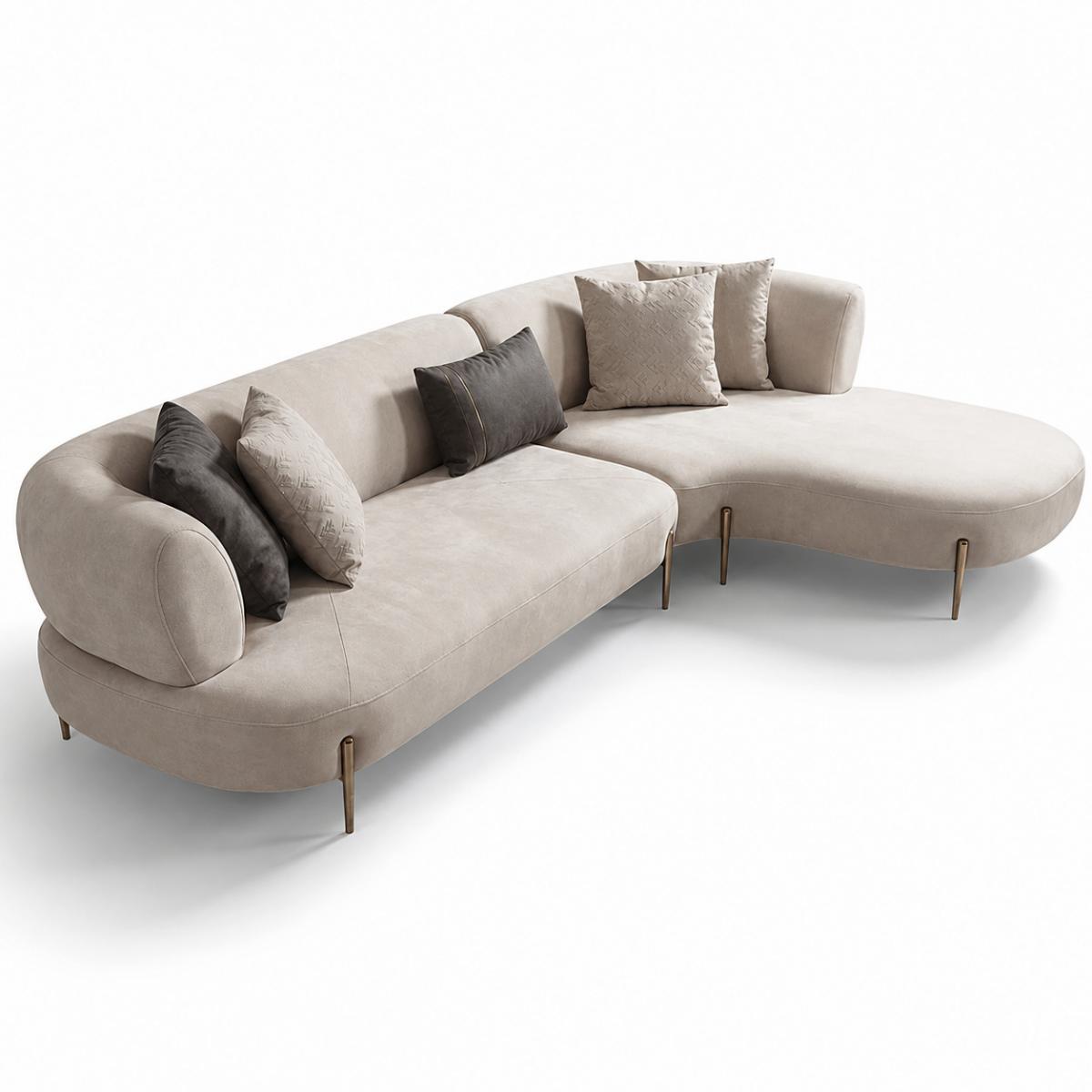 Sofá Esquinero Moderno Tapizado Beige de Lujo con Diseño Escultural y Curvas en el Lounge por Luxury Group International