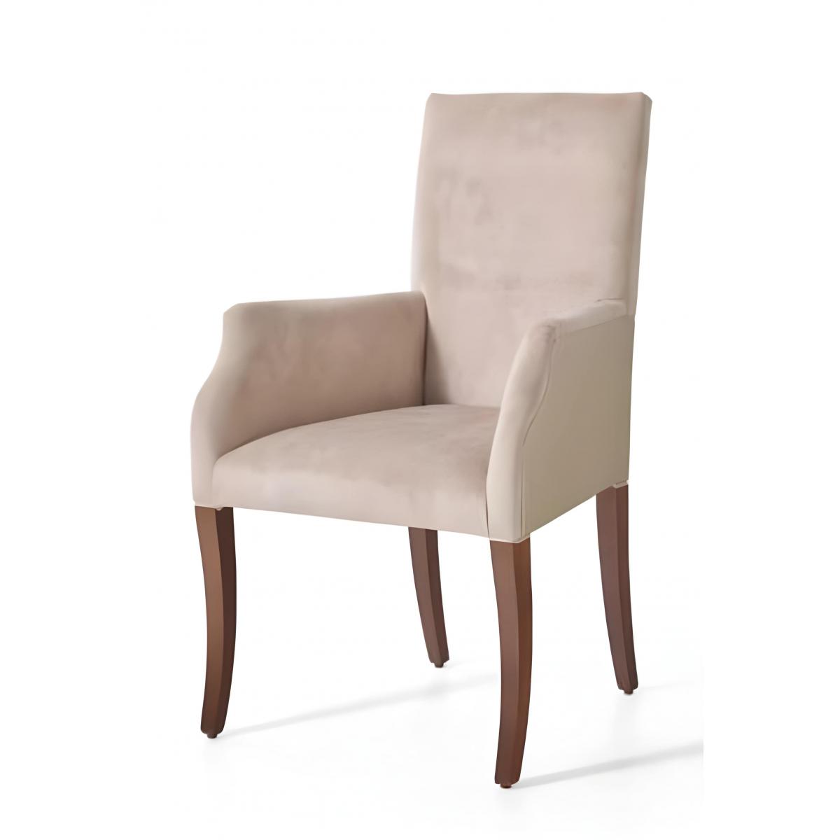 Luxury Beige Upholstered High Back Dining Armchair with Walnut Curved Legs by Luxury Group International