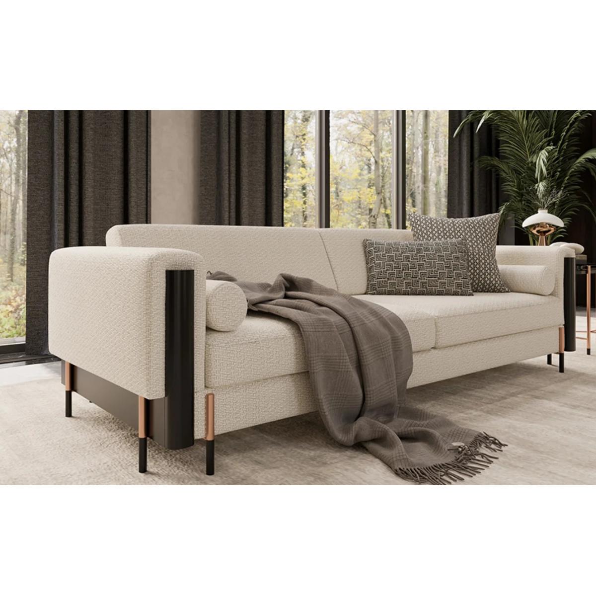Luxury Beige Upholstered Modern Sofa with Black Metal Arm Accents & Designer Cushion Set-Luxury sofa by Luxury Group International