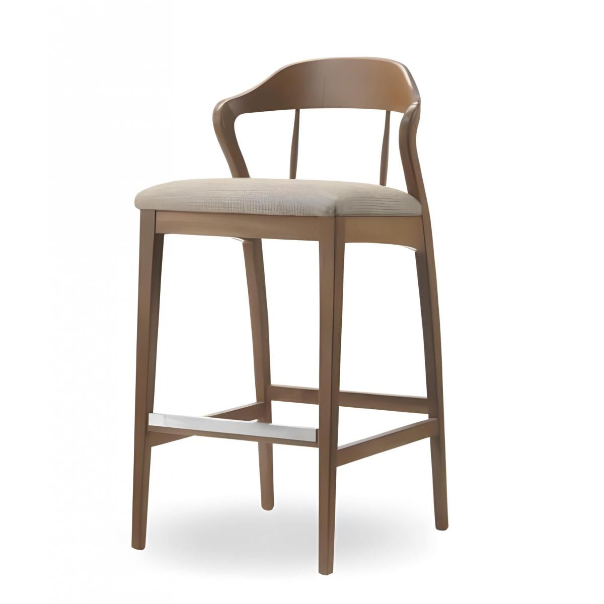 Luxuriöser beiger Polsterhocker für die Bar mit geschwungener Rückenlehne im Holzrahmen und poliertem Fußstütze von Luxury
