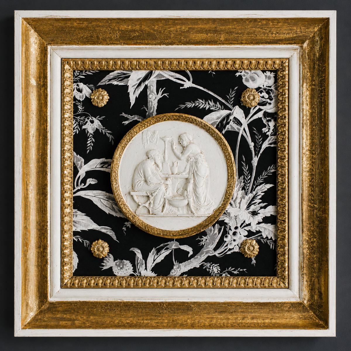 Luxury Black Botanical Medallion Wall Art with Antique Gold Framed Relief Design by Luxury Group International