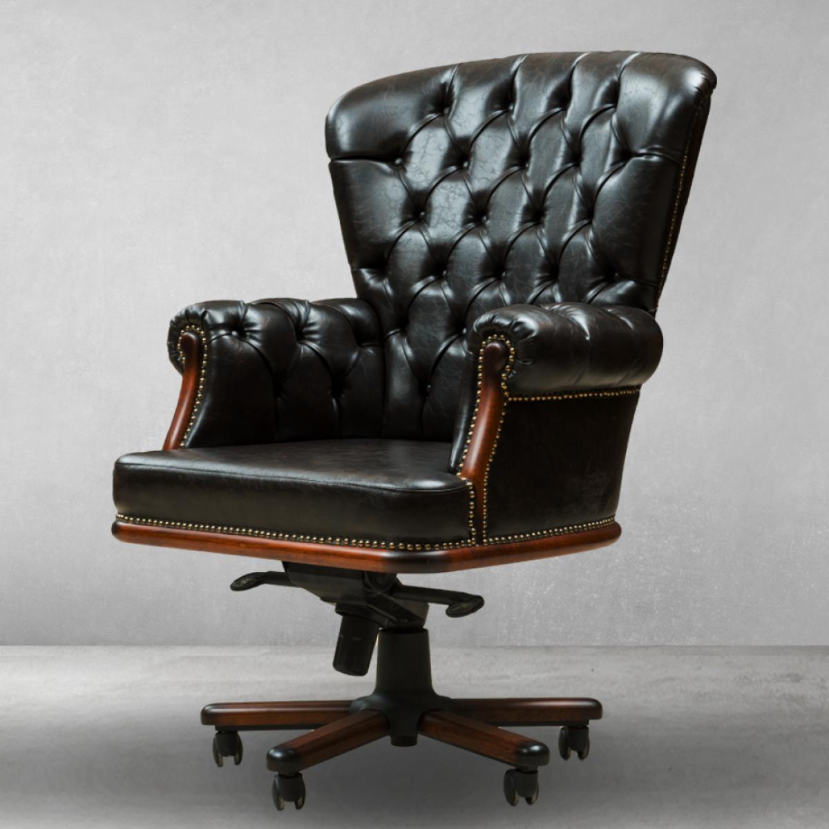 Luxury Black Chesterfield Baroque Leather Executive Office Chair - Office Furniture Front View by Luxury Group International