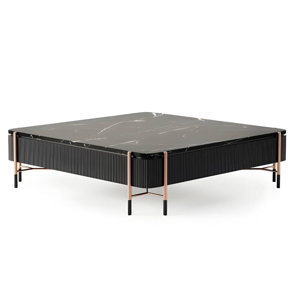 Table basse noire de luxe avec plateau en marbre noir et pieds en cuivre 124x124x35 cm par Luxury Group International