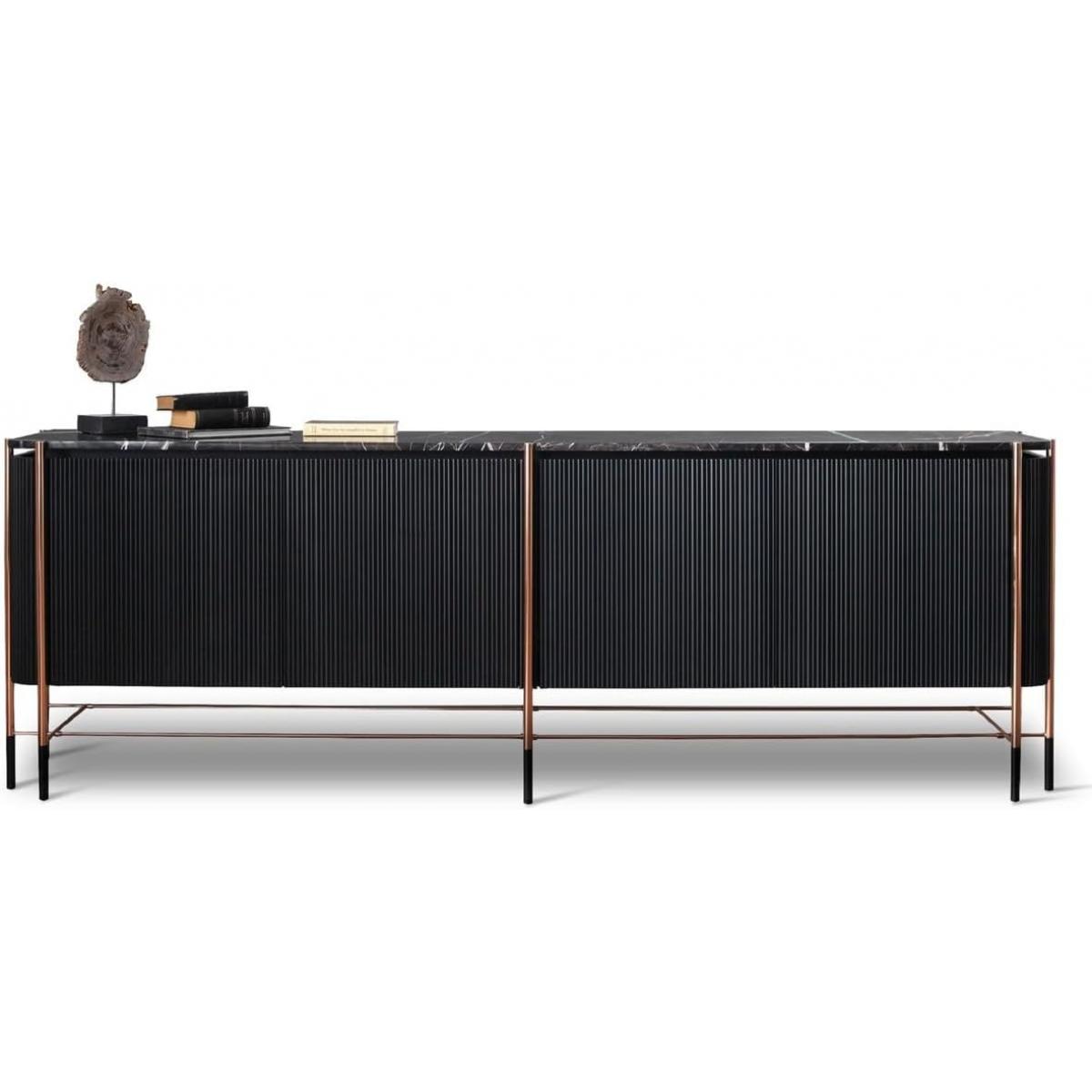 Buffet de Luxe Noir/Noir Mat/Cuivre avec Plateau en Marbre Armoire en Bois Massif 240cm par Luxury Group International