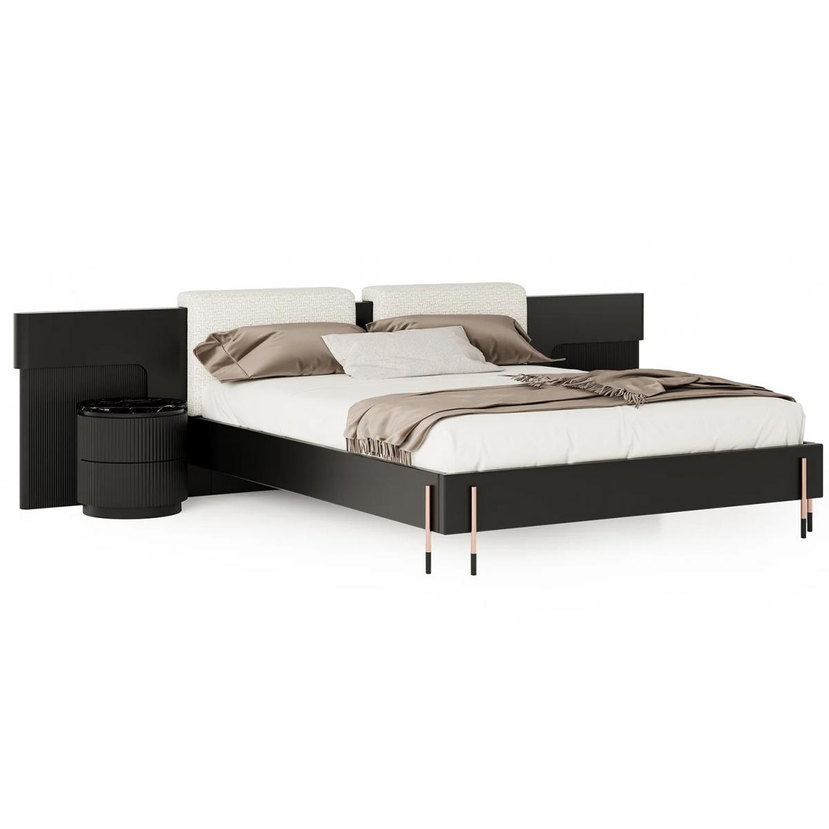 Luxury Black Modern Bedroom Set with Upholstered Headboard & Integrated Nightstands – Luxury Bed by Luxury Group International