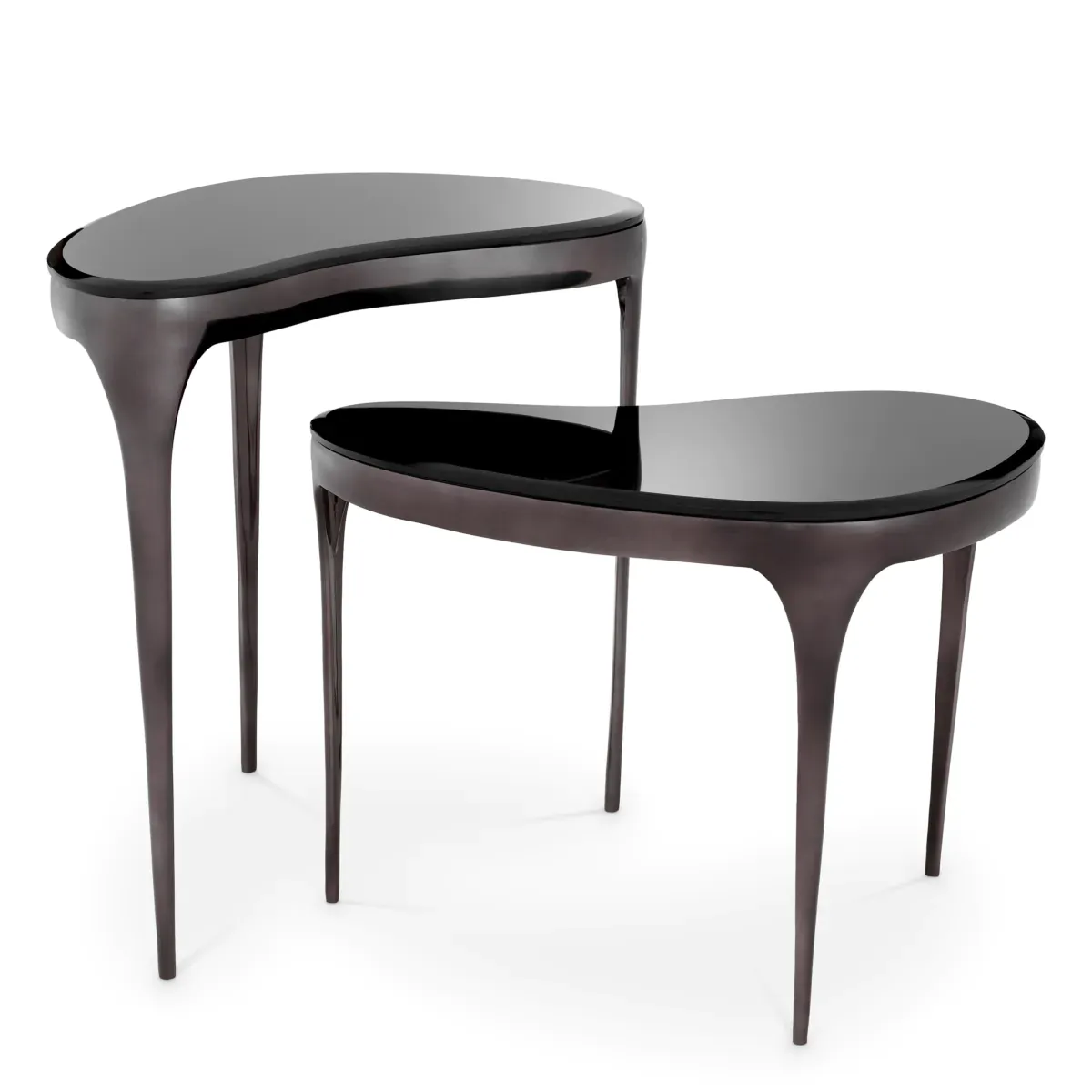 Luxury Black Nickel Finish Nesting Side Table Set Of 2 with Glass Top by Luxury Group International