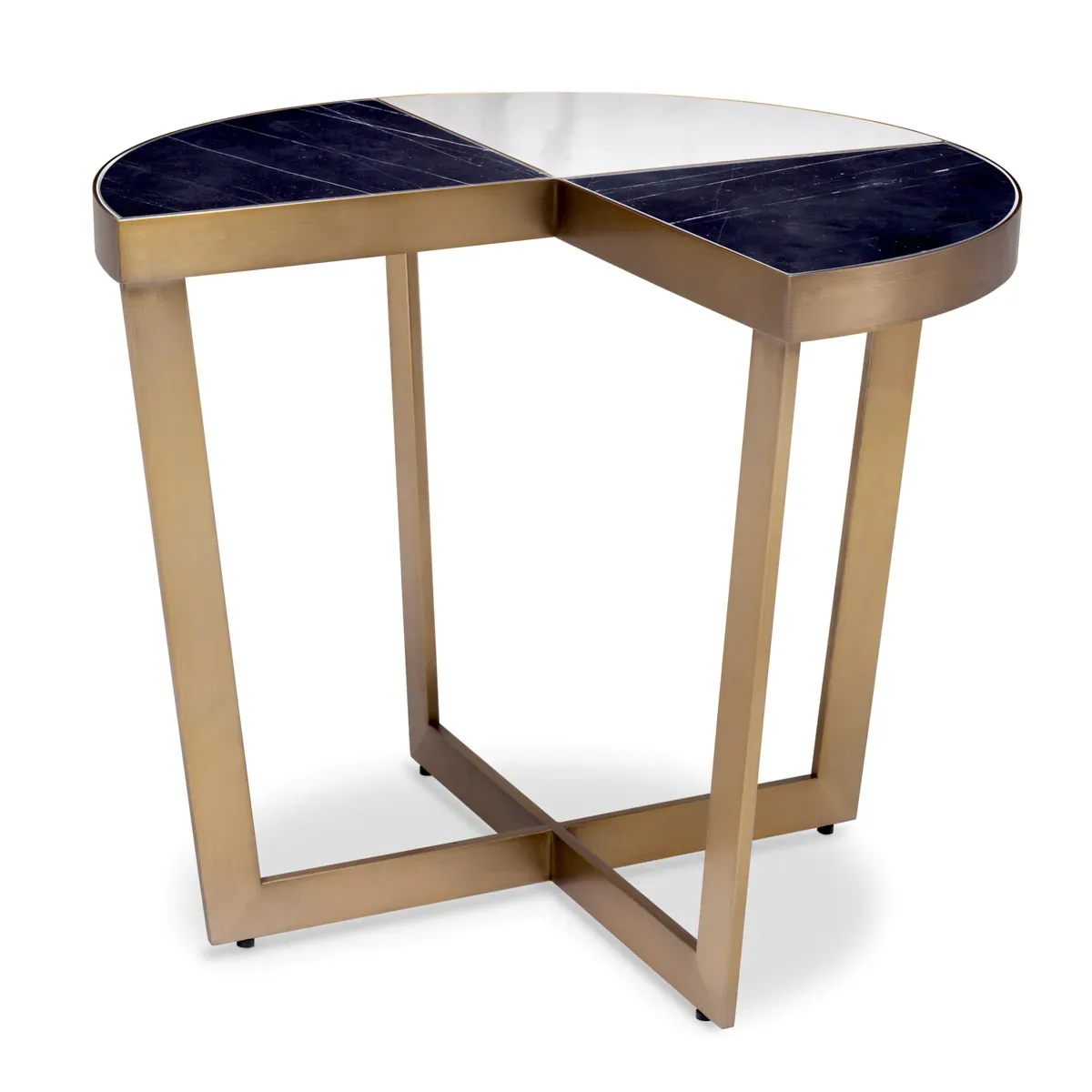 Luxury Black & White 3-Quarter Design Marble Top Side Table with Brushed Brass Finish by Luxury Group International