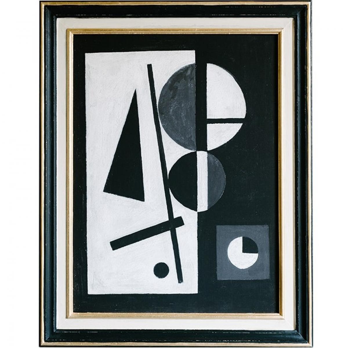 Schwarz-Weiß Geometrischer Druck Moderne Luxus Wandkunst mit Goldfarbener Kantenverzierung von Luxury Group International