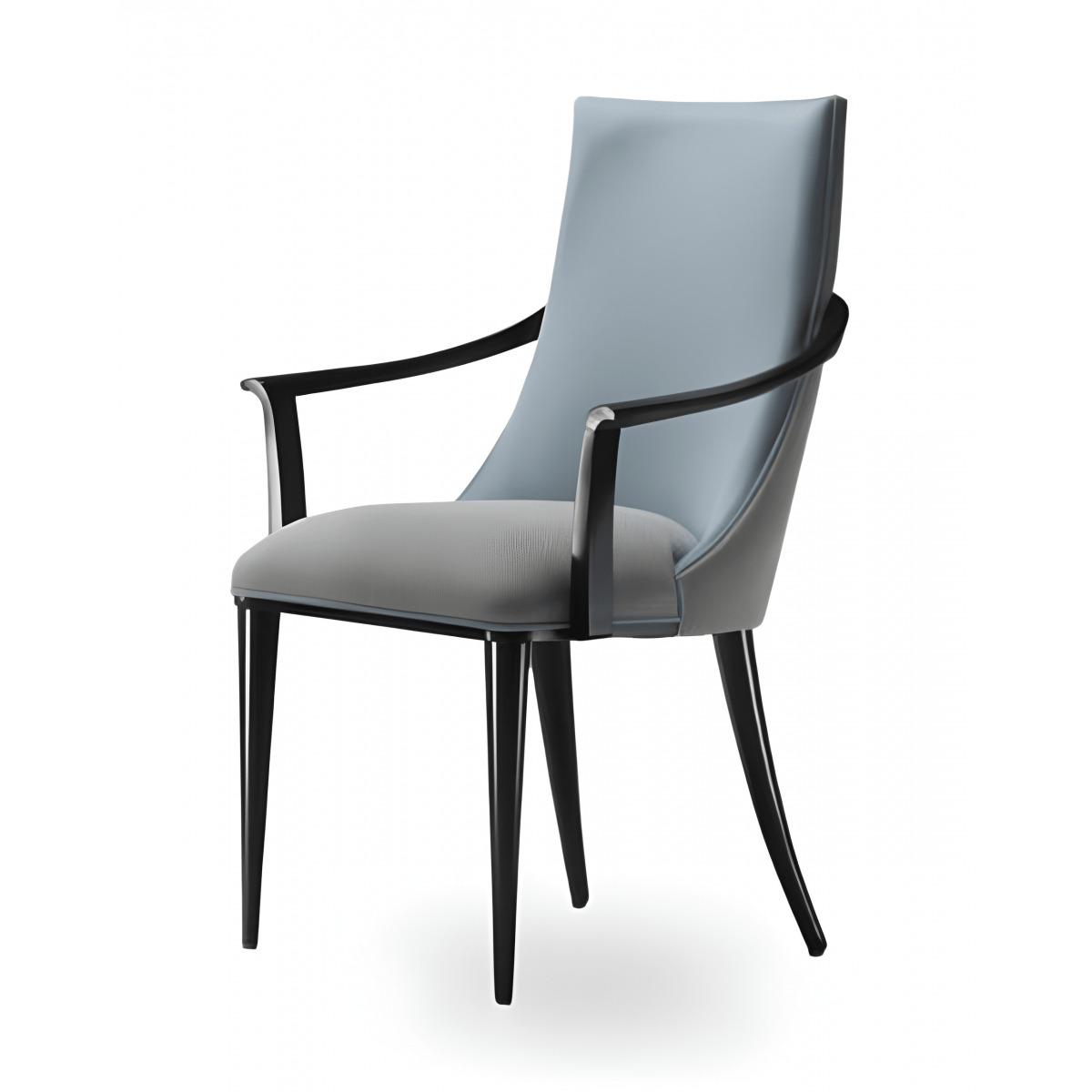 Luxury Blue Upholstered Dining Armchair with Curved High-Back in Black Tapered Wooden Frame - Dining Room Furniture Front View by Luxury Group International