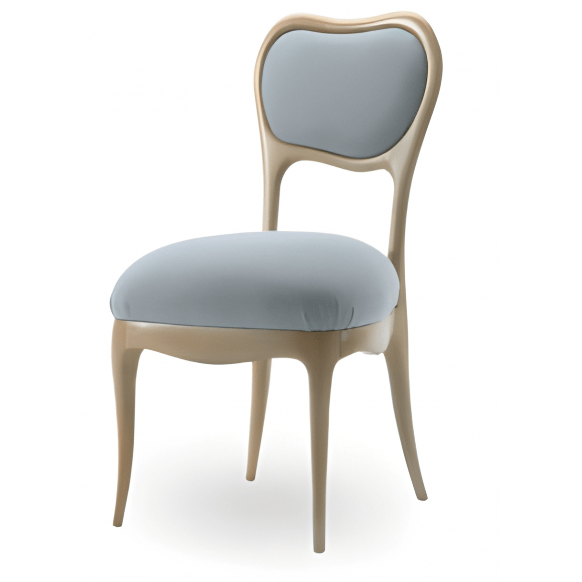 Luxury Blue Upholstered Dining Chair in Sculpted Cream Wooden Frame with Curved Backrest - Dining Room Furniture Front View by Luxury Group International