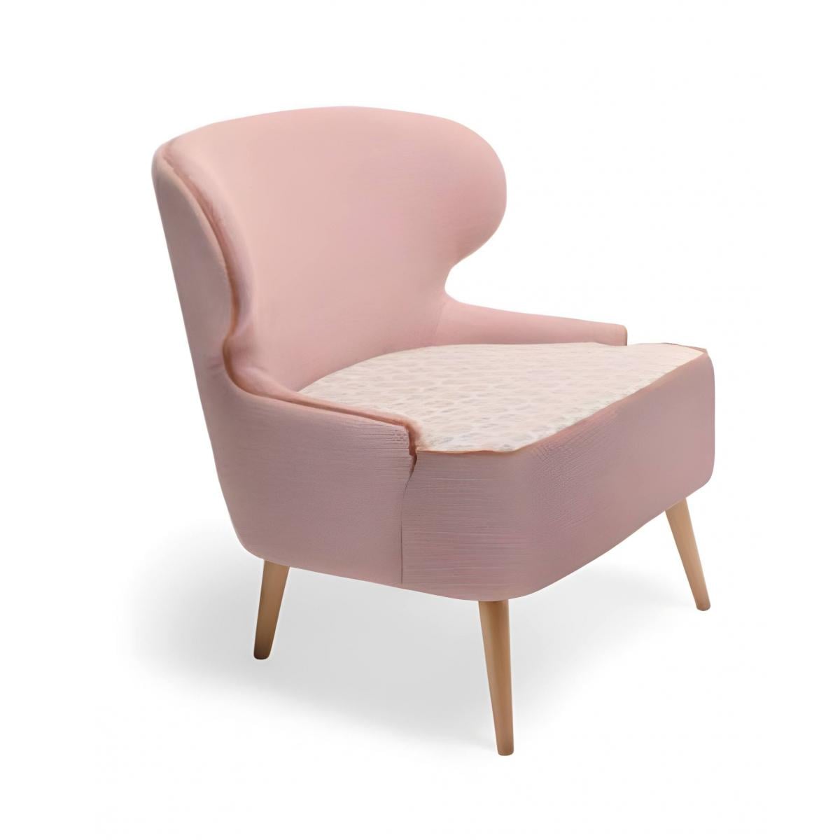 Luxuriöser Blush Pink gepolsterter Dining Armchair mit gemustertem Sitz und konischen Eichenbeinen von Luxury Group