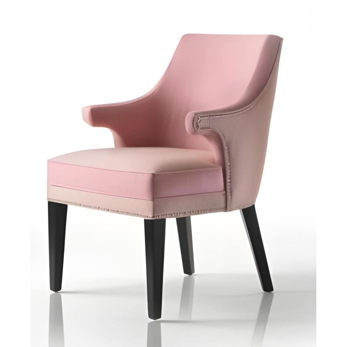 Luxuriöser gepolsterter Esstischsessel in Blush Pink mit geformten Armlehnen und schwarzen Holzbeinen von Luxury Group