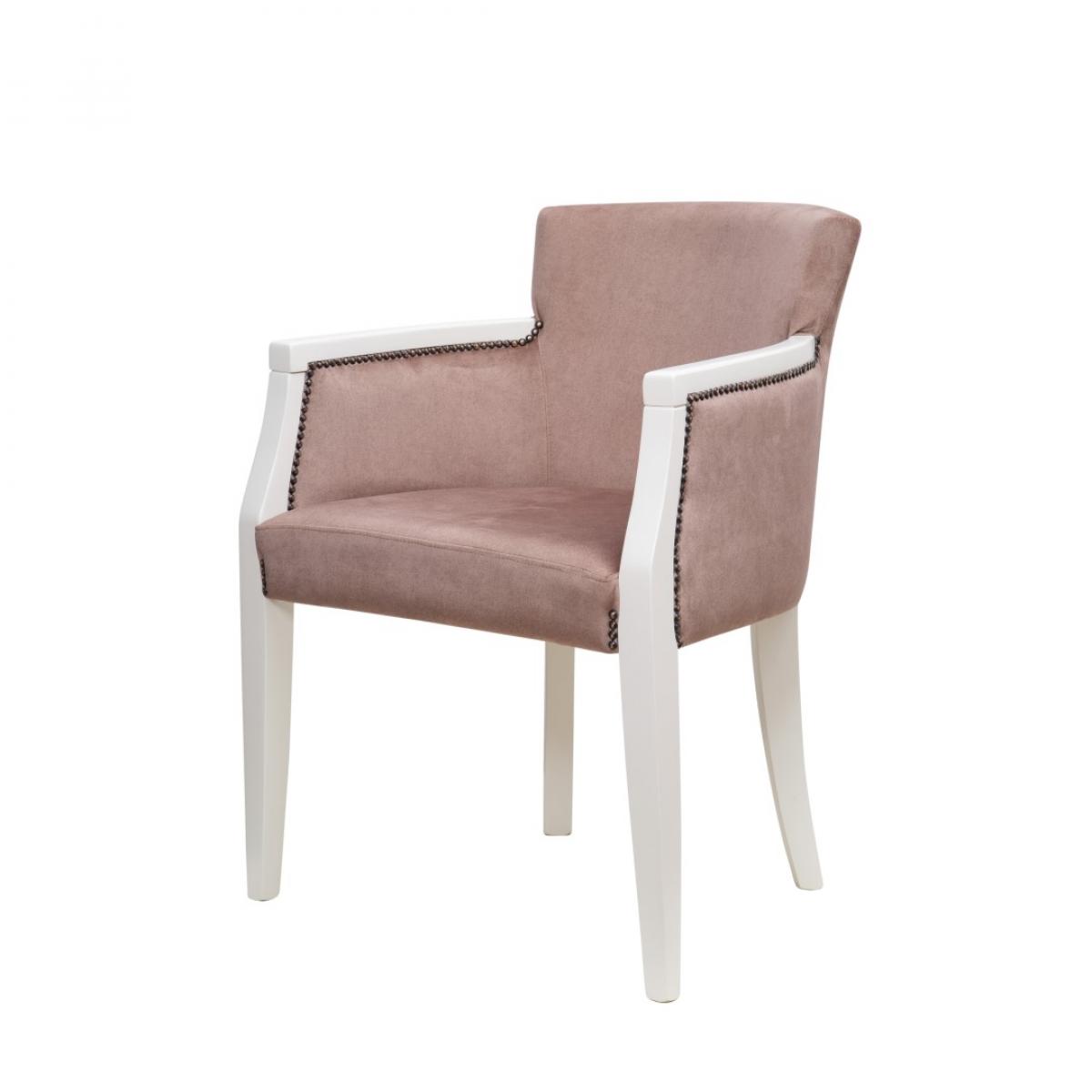 Luxus Esszimmer-Sessel aus Samt in Blush mit elfenbeinfarbenem Holzrahmen und Nagelkopfnieten Vorderansicht von Luxury Group International