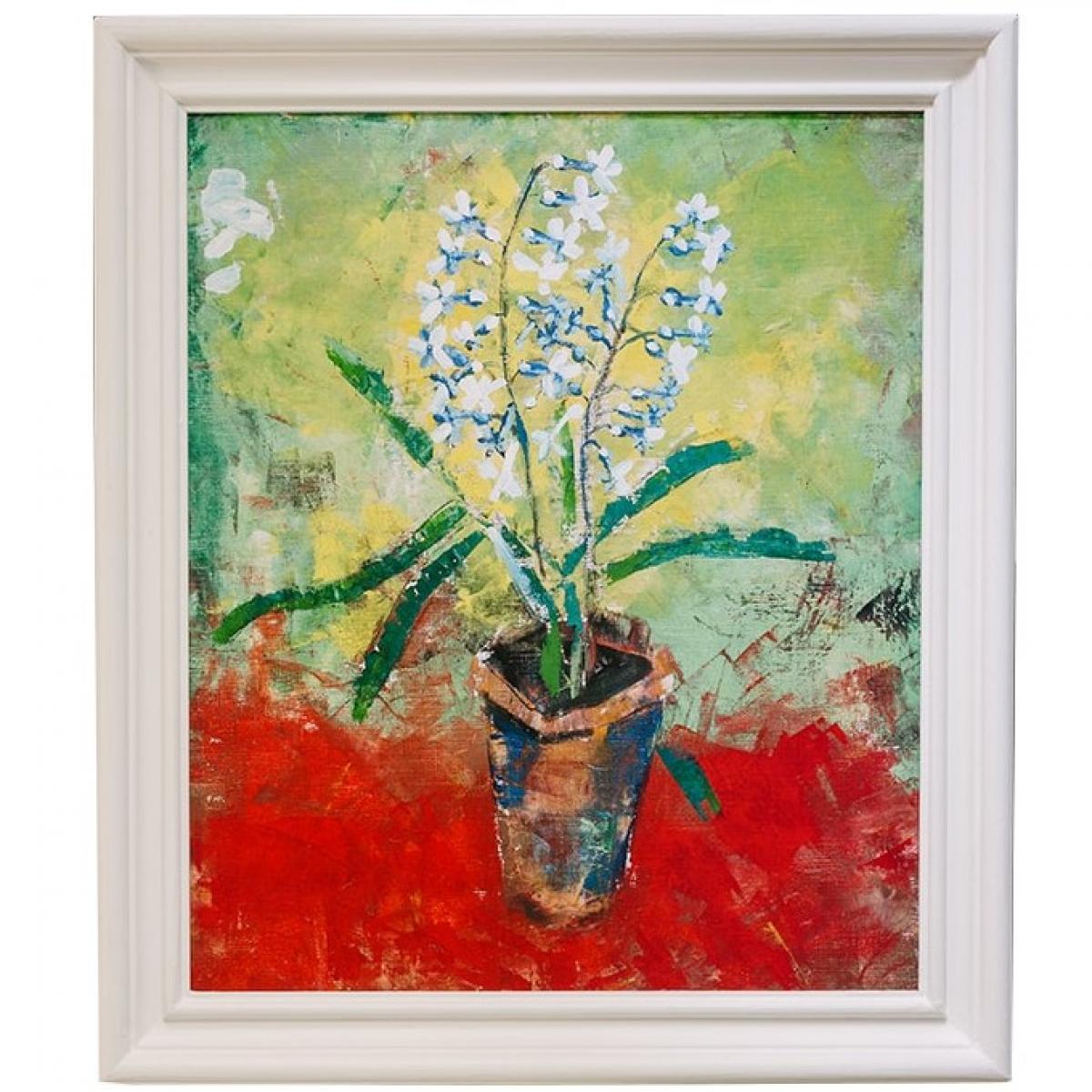 Luxuriöse botanische Blumen-Wandkunst mit weißen Blüten und expressionistischem Vasen-Design von Luxury Group International