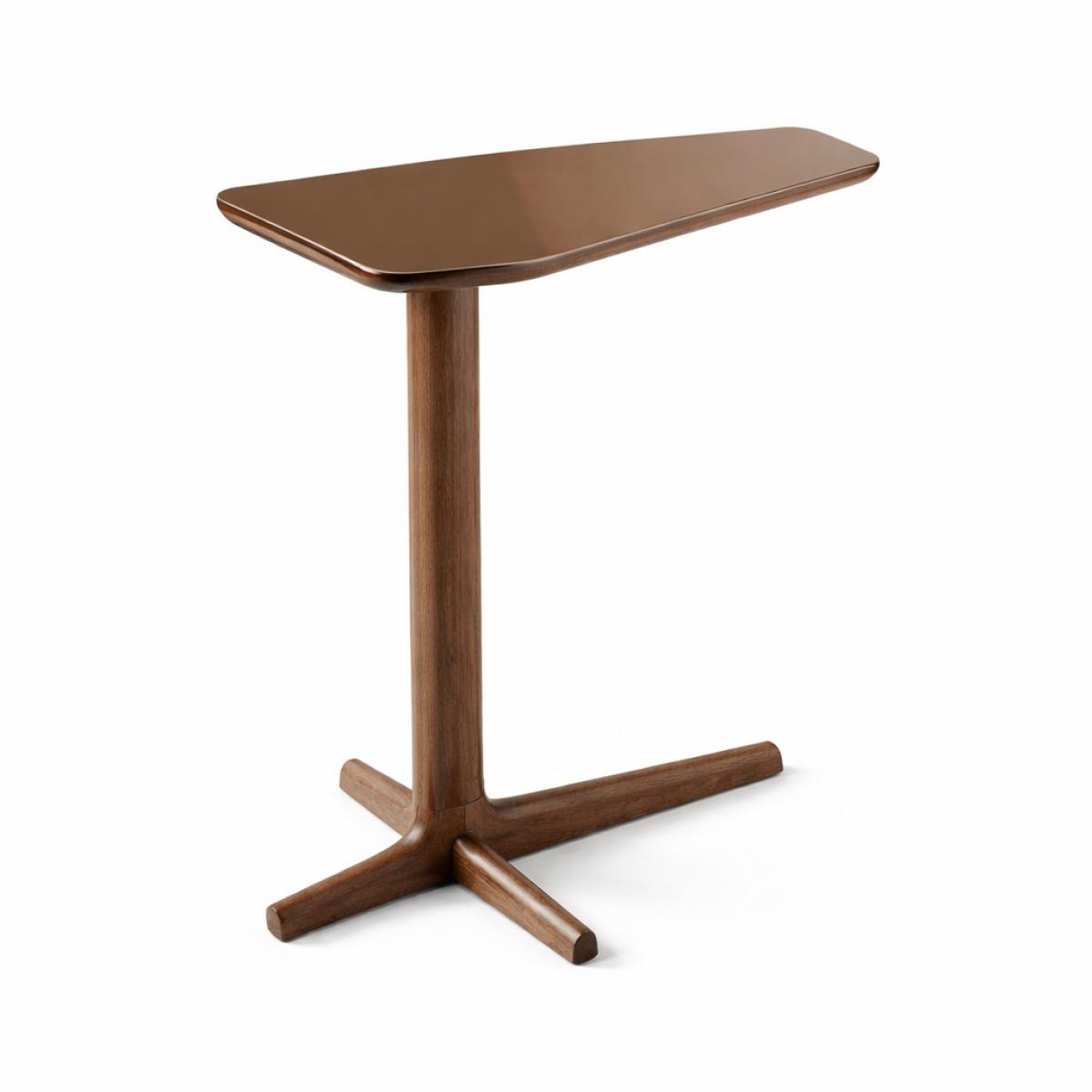 Luxury Brown C shape Wooden side table in Walnut matte wood with rounded corners by Luxury Group International