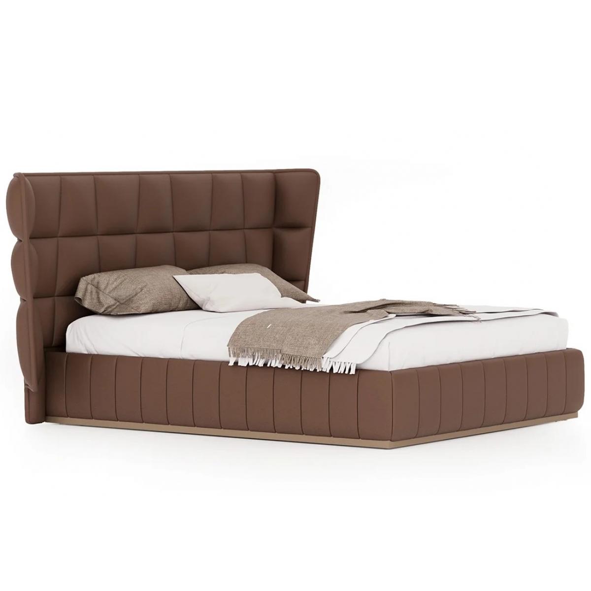 Luxury Brown Upholstered King Size Designer Bed with Padded Headboard – Modern Luxury Bed Front View by Luxury Group International