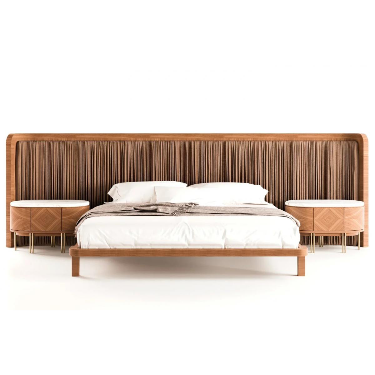 Luxury Brown Wooden Pleated Headboard Hotel Bed-Luxury Bedroom Front View by Luxury Group International