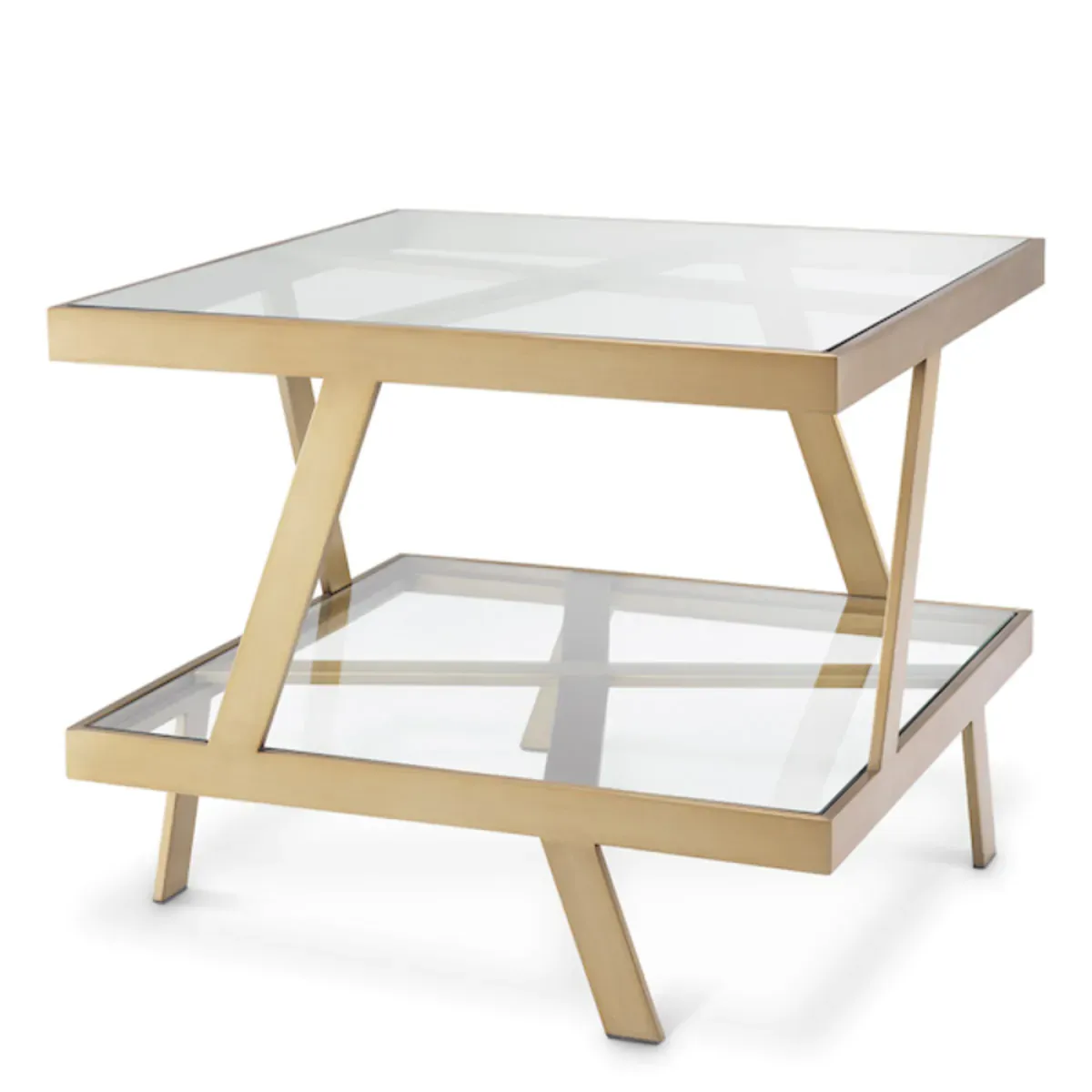 Luxury Brushed Brass Clear Glass top Bed Side Table by Luxury Group International