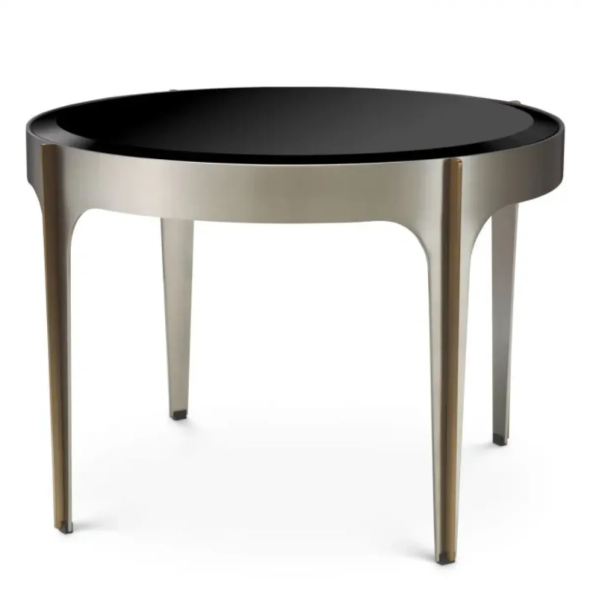 Luxury Brushed Steel/Brass Finish Black Beveled Glass Side Table by Luxury Group International
