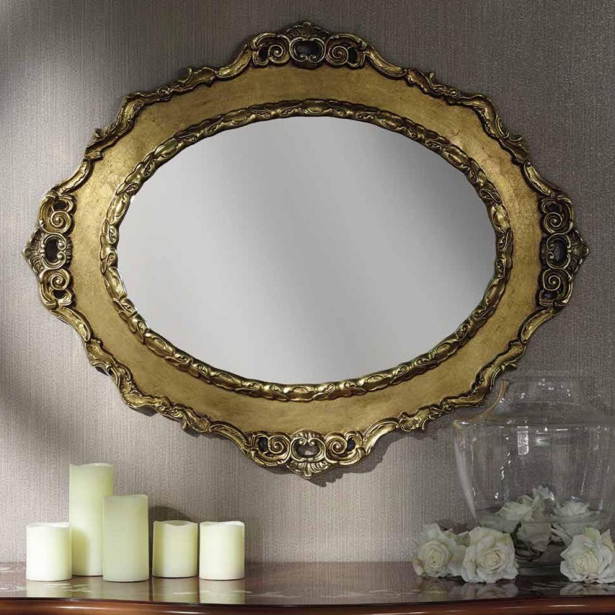 Luxury Cartouche Baroque Wall Mirror with Scalloped Ornate Gold Frame - Baroque Mirror Front View by Luxury Group International
