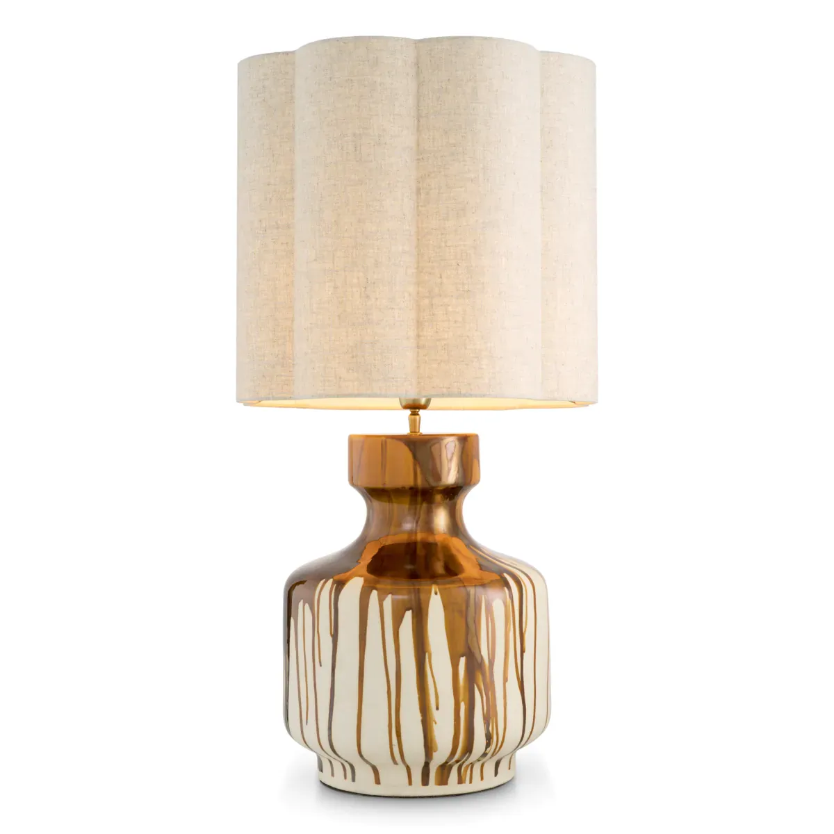 Luxury Ceramic Table Lamp with Off-white shade Brown / White / Vintage Brass / Beige H. 86 cm by Luxury Group International