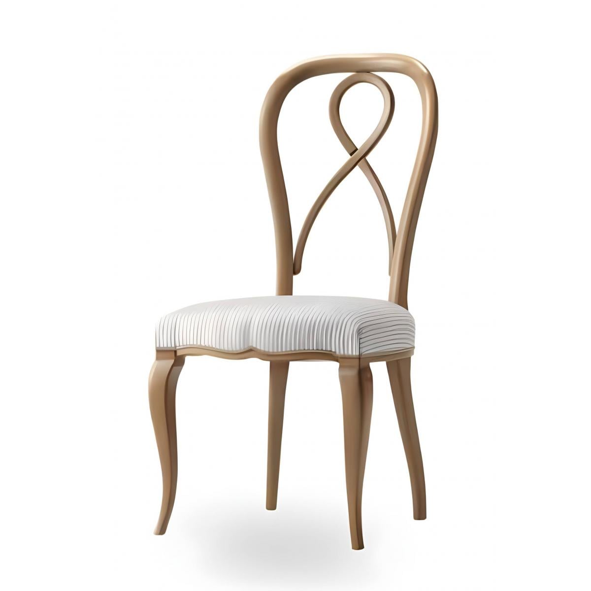 Luxuriöser gepolsterter Esszimmerstuhl in Champagner mit geschwungener Rückenlehne und geschnitztem Holzgestell von Luxury