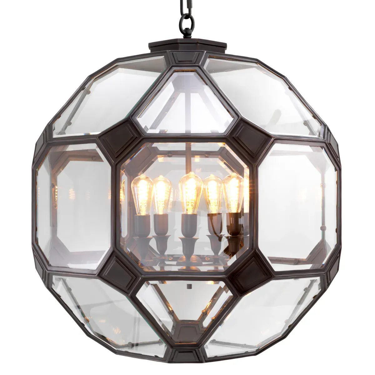 Geometric Black Penta-Globe Clear Glass Luxury Pendant Chandelier with 5 Inside Bulb by Luxury Group International