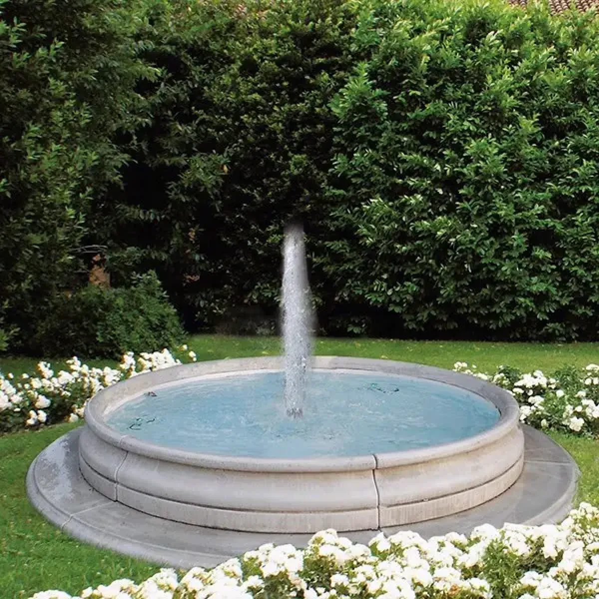 Luxury Circular Baroque Water Fountain with Central Jet and Sculpted Basin - Baroque Fountain Front View by Luxury Group International