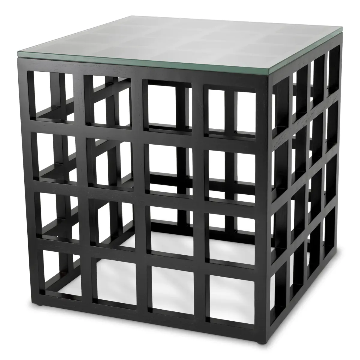 Luxury Classic Black & Clear Glass Top Wooden Bed Side Table by Luxury Group International
