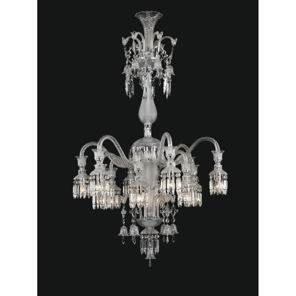 Luxury Classic Crystal 24 lights modern Chandelier in clear polished metal with hanging prisms by Luxury Group International